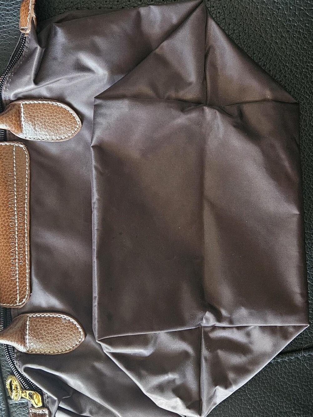 Longchamp Brown Nylon Le Pliage Top Handle Tote with Tan Leather Trim - Picture 9 of 9